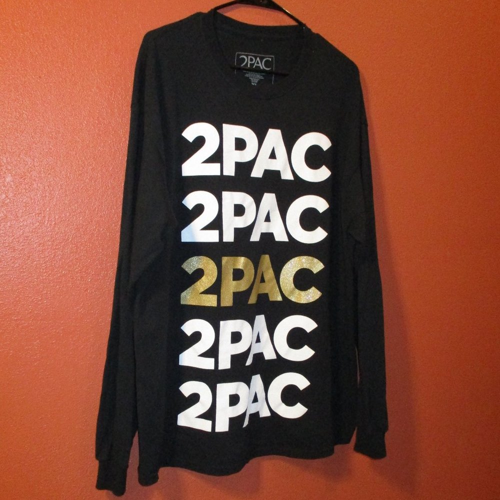 2 Pac Shirt Woman X Large Black Gold White Music RAP Song Long Sleeve Shirt